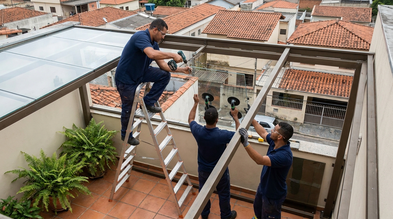 Cobertura de vidro em terraço com telhados em Ribeirão Preto-SP