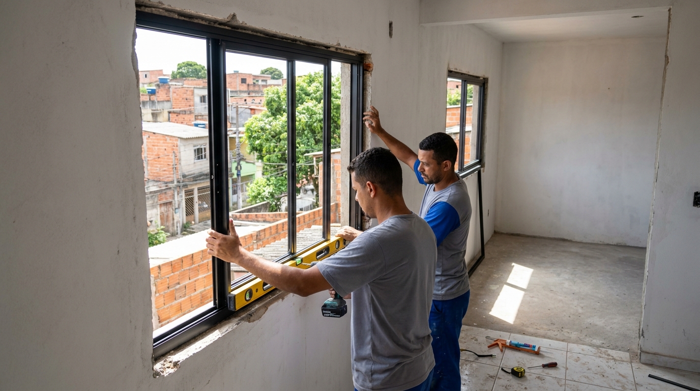Esquadria de alumínio em obra em Ribeirão Preto-SP