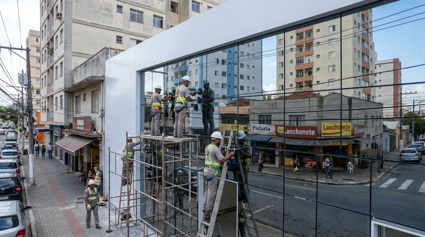 Fachada espelhada em esquina em Ribeirão Preto-SP